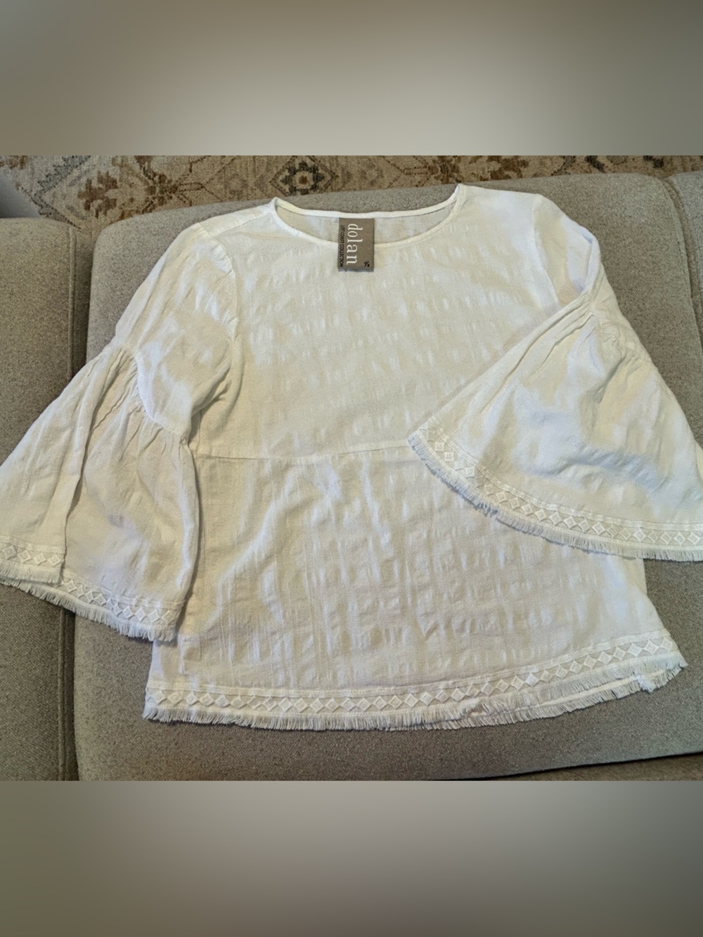 dolan White Embroidered Bell Sleeve Peasant Top